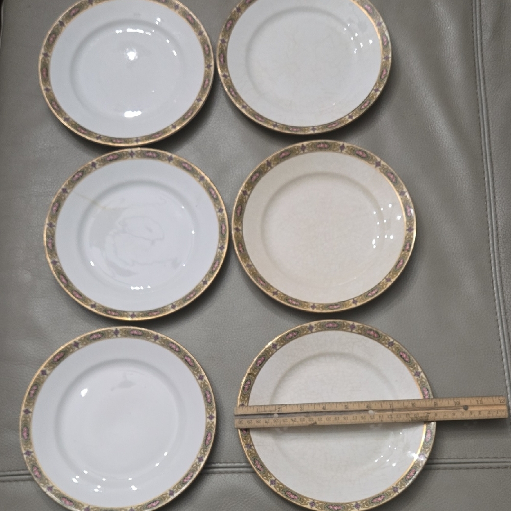 Homer Laughlin L 6N White Dinner plates with Gold and Floral Trim